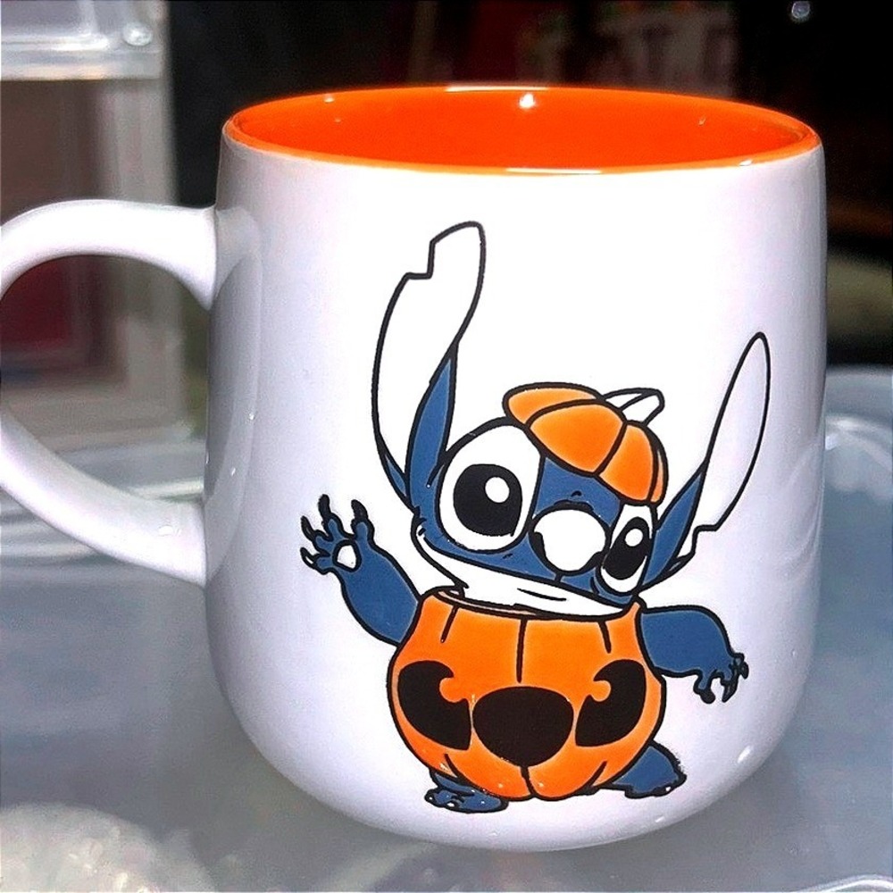 Disney Stitch Pumpkin Halloween Coffee Mug Orange Interior Zrike NWT‎